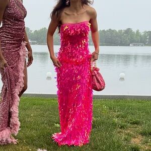 Fashion Nova Pink Sequin Strapless dress